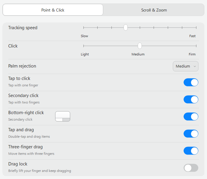 Magic Link settings interface for Magic Trackpad on Windows